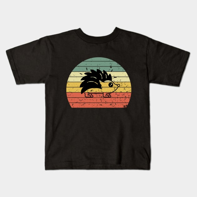 Retro Vintage Sunset Hedgehog Silhouette Kids T-Shirt by DefineWear